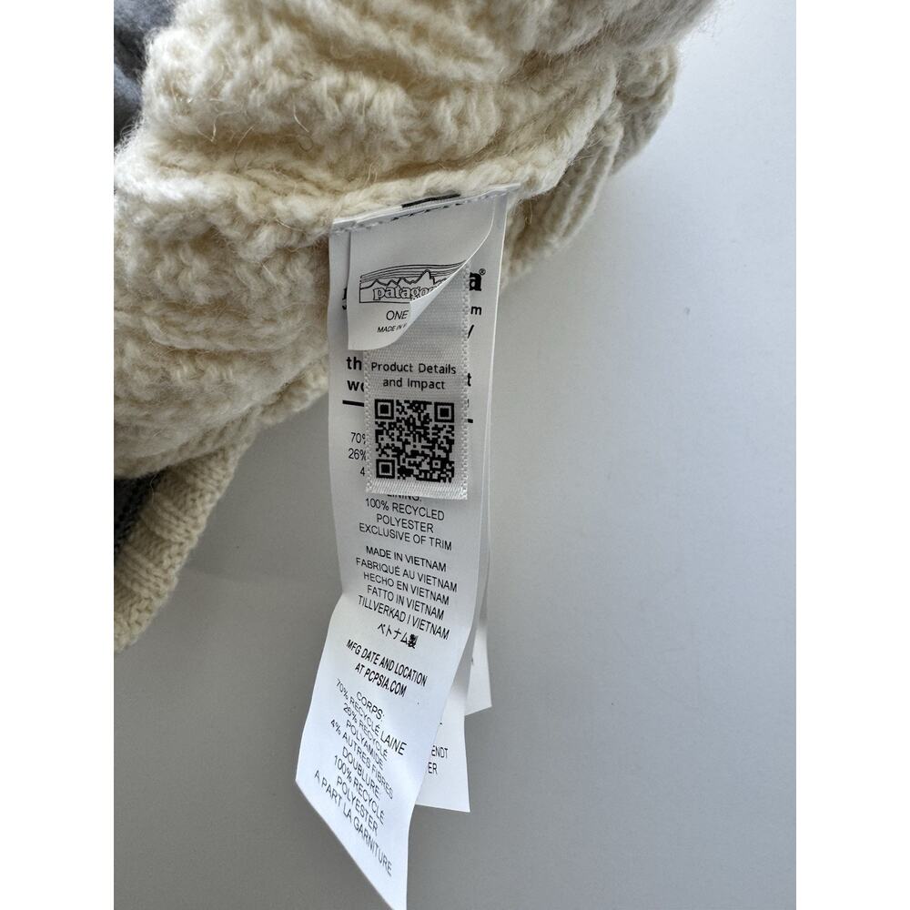 Patagonia Coastal Cable Beanie Cap Ribbed Hat Knit Wool Nylon NWT Birch White OZ - Picture 3 of 4